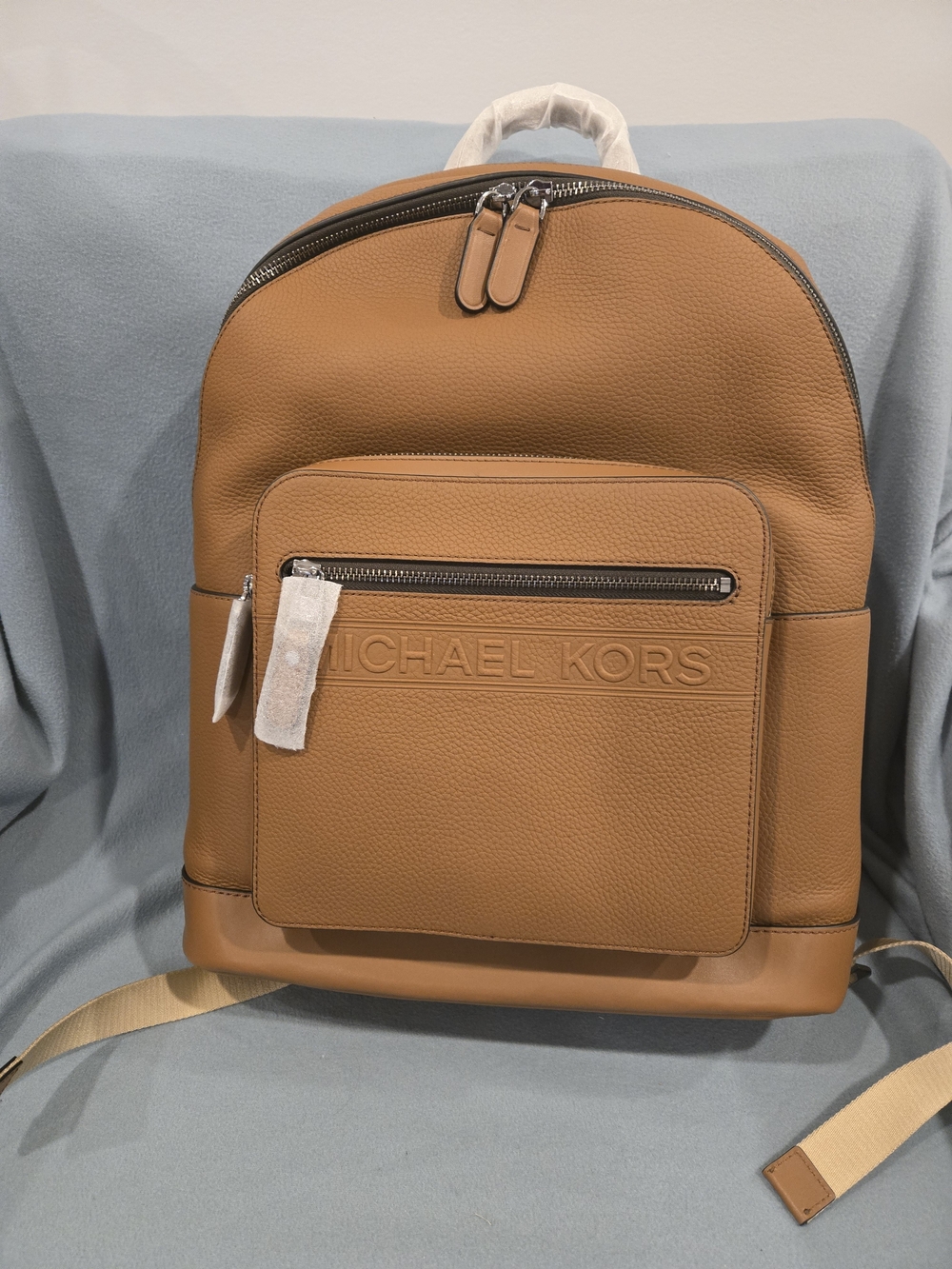Michael Kors Tan Pebbled Leather Backpack with Front Logo Pocket
